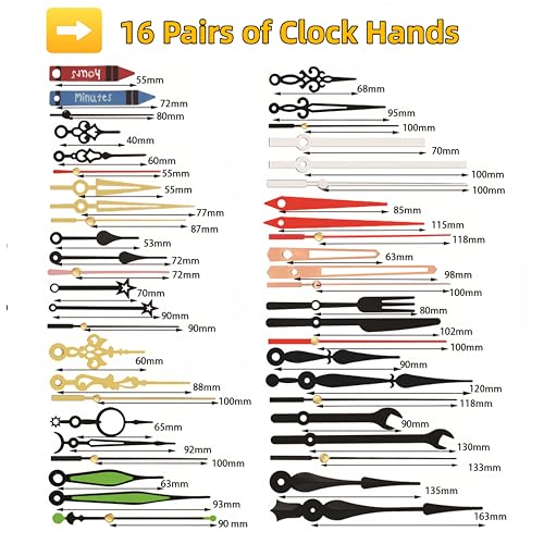 15 Pack Quartz Clock Mechanism Replacement Kit with 16 Pairs of Clock Hands - Silent, Precise, DIY Repair