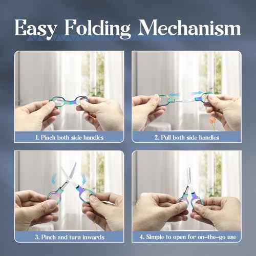 2PCS Mini Folding Scissors, Stainless Steel Nursing Scissors & Badge Reel Accessory with Keychain, Portable Safety for Travel, TSA, Craft, Office, Home, Sewing, First Aid Kits