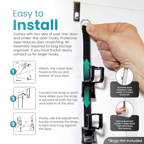 Over-The-Door Handbag & Purse Organizer - Fits Up To 18 Bags, 2 Straps, Easy Install - Perfect Curve