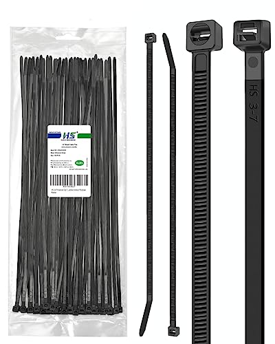 HS 12-Inch UV Protected Self-Locking Cable Ties (100 Pack) Black Nylon Wire Ties