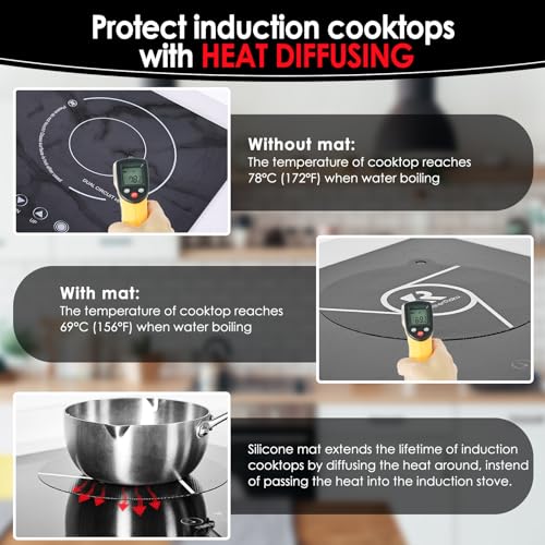 Induction Cooktop Protector Mats (5-Pack) Silicone Hob Covers, Black