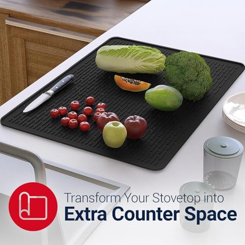 Linda's Essentials 30 x 21 Inch Silicone Stove Top Cover - Black, Heat-Resistant Glass Cooktop Protector