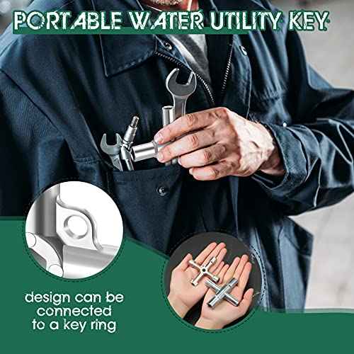 Chumia 2 Pieces Water Key 4-way 6-way Sillcock Wrench Handcuff Key Kit Utility Multifunctional Repair Tool Elevator Faucet Wrenchfor Valve Faucet Cabinet Opening and Spigots