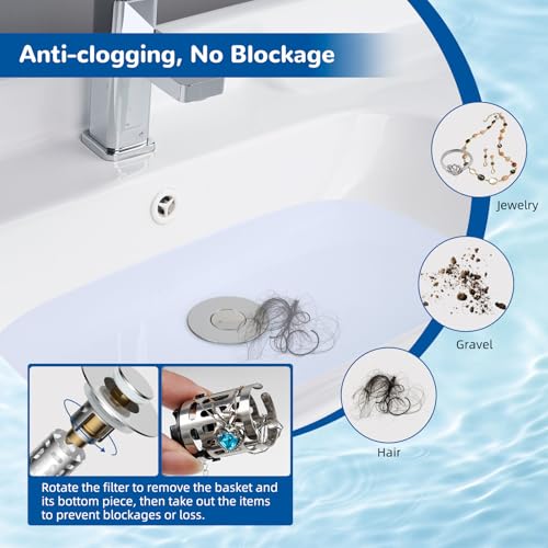 Hibbent Upgraded 3-in-1 Bathroom Sink Drain Strainer Pop Up Stopper Chrome 1