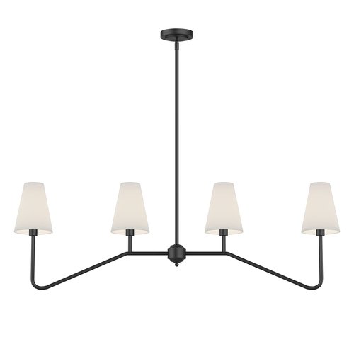 Electro bp;47" W 4-Light Linear Kitchen Island Lighting Fixture Classic Chandeliers Matt Black with White Linen Shades for Dining Room,E12,160W;