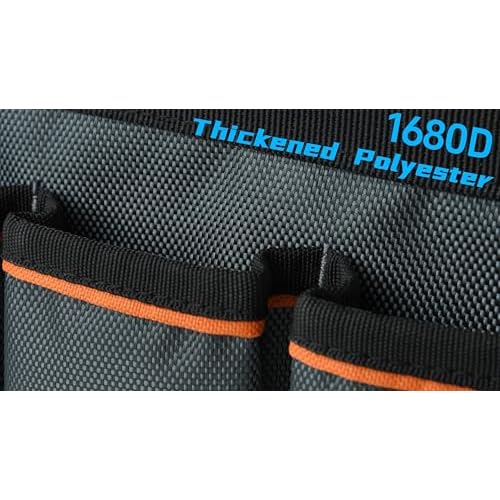 16 Inch Open Top Tool Bag, Thick 1680D Fabric, Foldable 29 Pockets Tool Tote Bags with Stainless Steel Handle & Padded Shoulder Strap, Easy Carry and Easy Tool Access