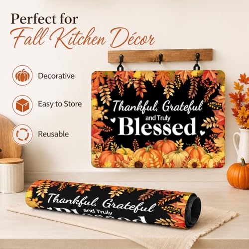 Thankful Grateful And Truly Blessed Stove Top Cover 28x20 Inch | Fall Heat-Resistant Glass & Silicone Protector