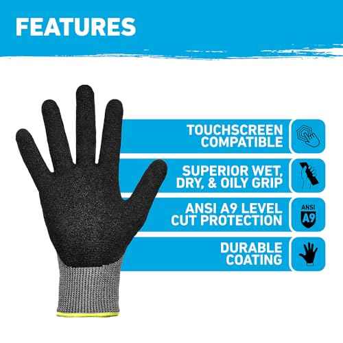 Gorilla Grip A9 Cut Resistant Work Gloves, Nitrile Coated -Large (27242-212B)