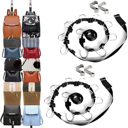 Black IZUS Over-the-Door Purse & Bag Organizer with 20 Hooks, Fits 1.35-1.55 Inch Doors