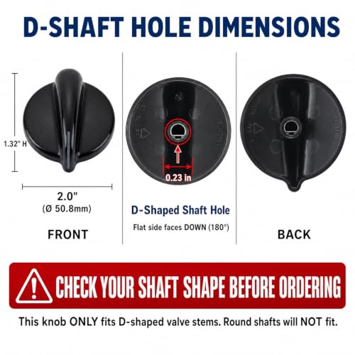 GE Range Burner Control Knob WB03T10236, Replacement D-Shaft Fit for Specific Models