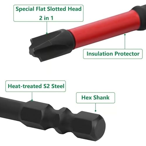 FPH2 Impact Screwdriver Bit Set - S2 Steel 65mm & 110mm Slotted Heads 1/4 Inch Hex Shank, CNC Machined Tips with Magnetism, Cross Slot Screw Driver Drill Bits Used Electricians (10pcs)