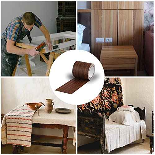 AIEX 1pc Wood Grain Repair Tape, 2.24x180inch Adhesive Wood Grain Repair Patch for Tables, Chairs, Baseboards, Doors (Dark Brown)
