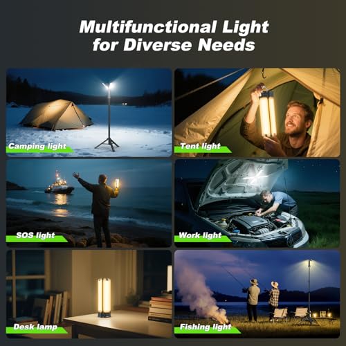 Clemas 6Ft Black Rechargeable Camping Lantern with Remote & Stand, 6000 Lumens Portable Outdoor Light