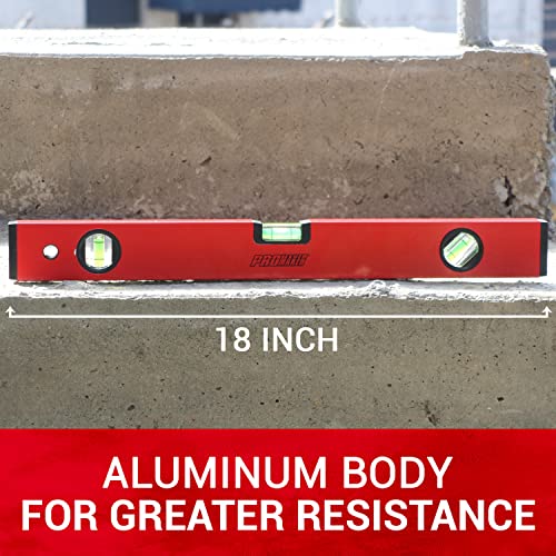 Promaker 18 Inch Magnetic Aluminum Level with 3 Bubble Vials - Durable, Drop-Resistant