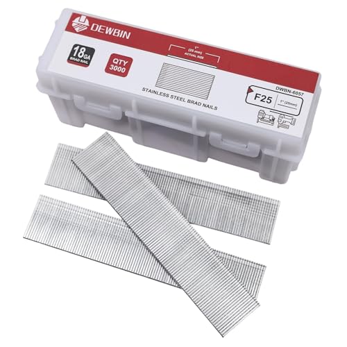 DEWBIN 1-Inch 18 Gauge Stainless Steel Brad Nails - 3000 Count, Rustproof, for Finish Nailer