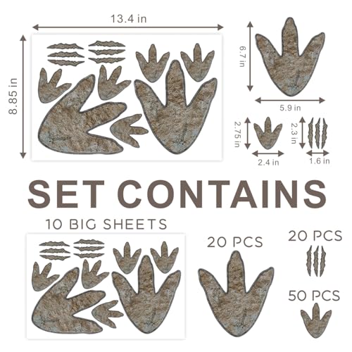 KIUKIUO Dinosaur Footprints Wall Decals - Dinosaur Style, 90 Pieces for Nursery & Kids Room Decor