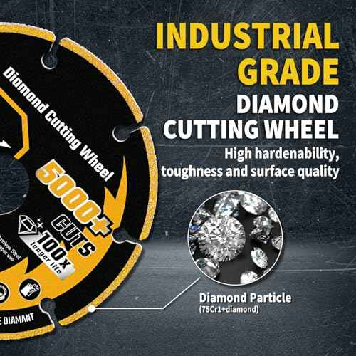 4 1/2 in Cut Off Wheel Diamond Cutting Wheel 4 1/2 Inch with 7/8" Arbor, Angle Grinder Cutting Disc for Metal with 5000+ Cuts on Rebar, Steel, Iron and INOX