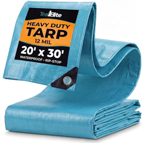 Heavy Duty Waterproof Tarp 20x30 ft - 12 Mil Thick Cover with Grommets