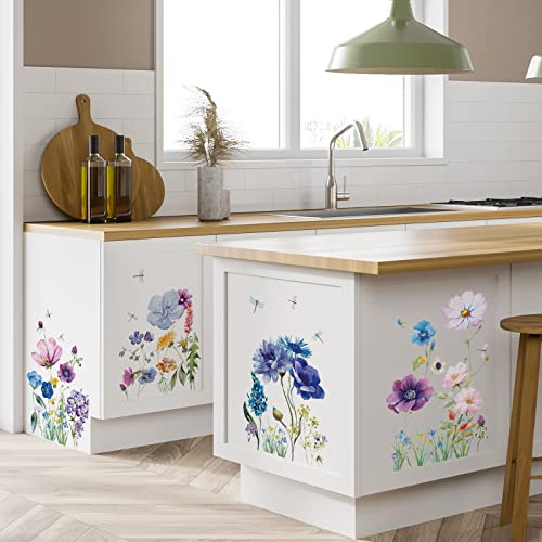 Beautiful 6-Piece Flower Wall Decals Peel & Stick Botanical Wall Art