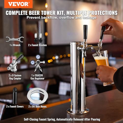 VEVOR Dual Tap Kegerator Tower Kit for Home Use – Stainless Steel beer faucet