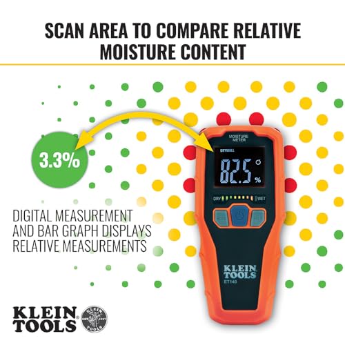 Klein ET140 Pinless Moisture Meter for Building Materials, Detects Up to 3/4-Inch