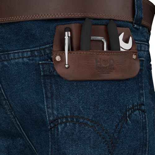 Hide & Drink, Work Pocket Organizer for Tools/Pens, Jeans Back Pocket Quick Grab Carry Job Tools, Office & Work Essentials, Full Grain Leather, Handmade
