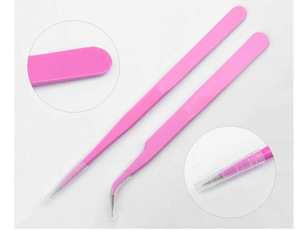Aoshang 2PCS Stainless Steel Straight and Curved Tip Tweezers Nippers for Eyelash Extensions and Nail Art Sticker Rhinestone Eyelash Picker Acrylic Gel Nail DIY Art