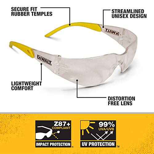 DEWALT DPG54-9C Protector¢â Protective Eyewear ? ANSI Z87.1+ Impact Rated ? Lightweight Universal-Fit Frame ? Flexible Rubber Temples ? Indoor/Outdoor Lens ? 1 Pair