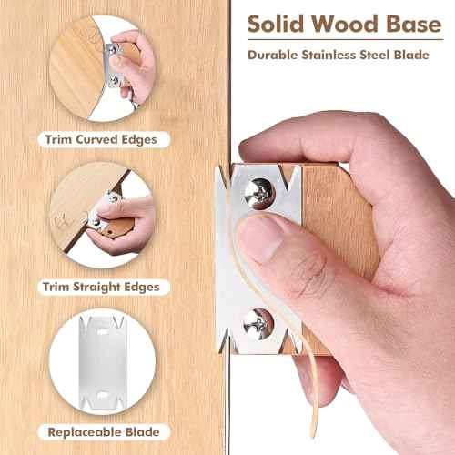 Edge Banding Trimmer, Upgraded Veneer Edge Trimmer with Wooden Handle and 3 Replacement Blades, Edge Band Cutter Tool for Woodworking, Veneer, PVC, Laminate, Plywood, Melamine