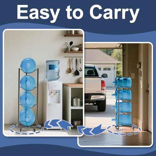 5 Gallon Water Jug Holder with Wheels 4 Tier 5 Gal Water Bottle Storage Rack Stand for Home Kitchen Office Gym Garage