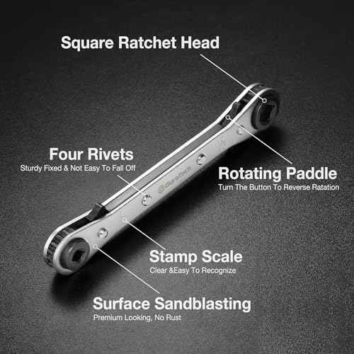 DURATECH 4 IN 1 HVAC Service Wrench, 3/16", 1/4", 5/16", 3/8", Air Conditioning & Refrigeration Equipment, Hex Bit Adapter