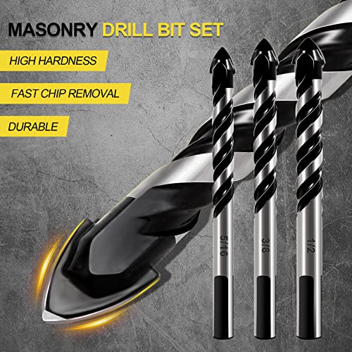DYRECELVE 12-Piece Masonry Drill Bit Set and Concrete Drill Bits - Includes 7 Sizes