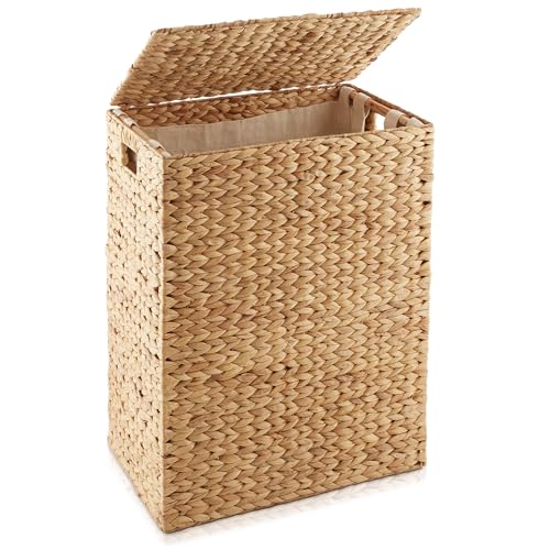 Casafield Natural Large Laundry Hamper with Lid, Removable Liner Bag, Water Hyacinth