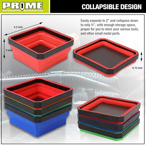 PR1ME Upgrade Collapsible Magnetic Parts Tray Set, 3 Pack - Foldable Silicone Bowls with Magnetic Base
