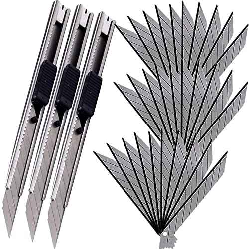 9mm Snap Off Utility Knife 3 Pack High Hardness Retractable Box Cutters with 30 Pcs Snap Off Blades,Art Craft Hobby Cutter 9mm Knife for Home Office Workstation