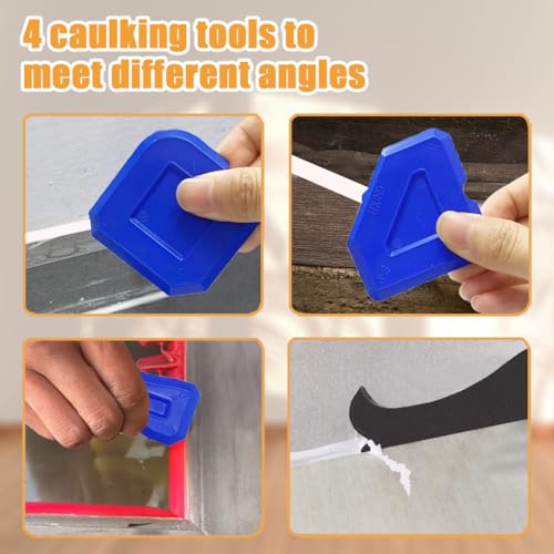 10 PCS Silicone Caulking Tools (Stainless Steel head) 5 in 1 Sealant Finishing Tool Grout Remove Scraper,Caulk Remover Glass Glue Angle Scraper for Bathroom Kitchen Floor,Window,Joint