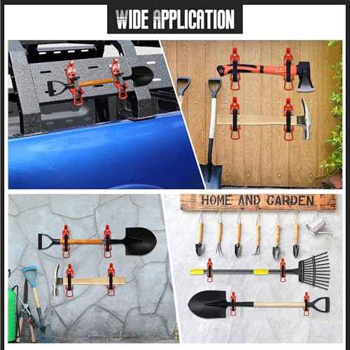 4 Pcs Shovel Holder for Truck, Heavy Duty Shovel Mounts for Roof Rack, Quick Release Axe Holder Mount Kit, Metal and Rubber Car Accessories/ Garage Storage/ Truck/ Wall Mounting Brackets