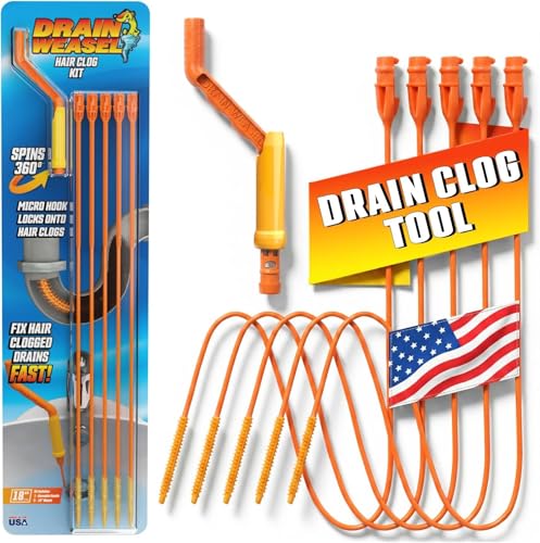 FlexiSnake Drain Hair Clog Remover Kit with 5 Reusable Micro-Hook Wands – Sink & Shower Drain Cleaner