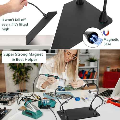 Magnetic Helping Hands Soldering Station, Third Hand Soldering Tool with Alligator Clips,PCB Circuit Board Holder,4 Flexible Gooseneck Arms & Non-slip base for Electronic Repair Soldering Craft Hobby