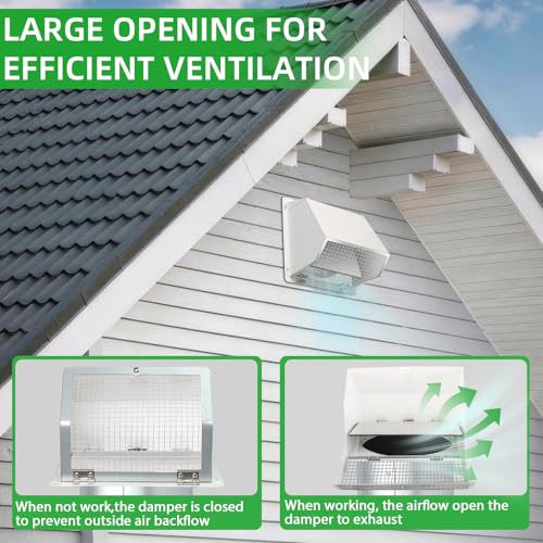 4 Inch White Hooded Exterior Dryer Vent Cover with Screen & Damper (Galvanized Steel) – Wall Mount