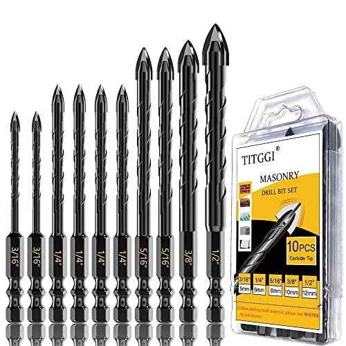 Masonry Drill Bit Set - Cement Drill Bit, Professional Concrete Drill Bit Set (10PCS) for Glass/Brick/Cement/Tile/Etc, Industrial Strength Carbide Cross Drill Bit Tip, 3/16"-1/2" by TITGGI