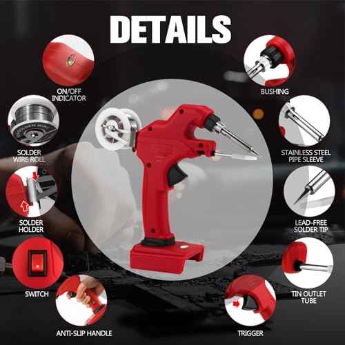 Cordless Soldering Iron for Milwaukee 18V Battery, 30W Soldering Gun 30s Quick Preheat Soldering Iron Kit with 50g 0.04" Solder Wire& 5pcs Solder Tips for Electronics, Circuit Boards, Jewelry Making