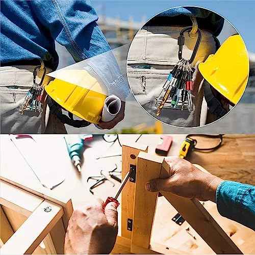 Bit Holder Key Chain 6pcs - 1/4 inch Hex Shank Bit Holders - Quick Release Design with Keychain Carabiner for Nut Driver, Screwdriver & Drill Bits, Aluminum Alloy, Color Coded - Gift for Men