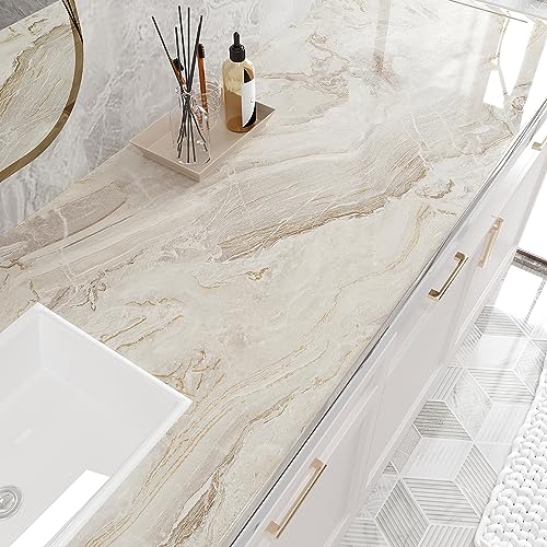 VEELIKE Beige Gold 15.7x118 Inch Marble Contact Paper Peel & Stick Waterproof Vinyl Roll