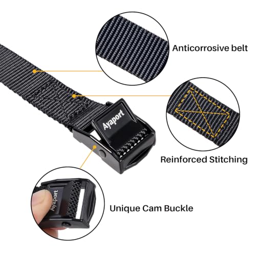 Ayaport Adjustable 0.75'' x 48'' Lashing Straps with Buckles, Black, 4 Pack
