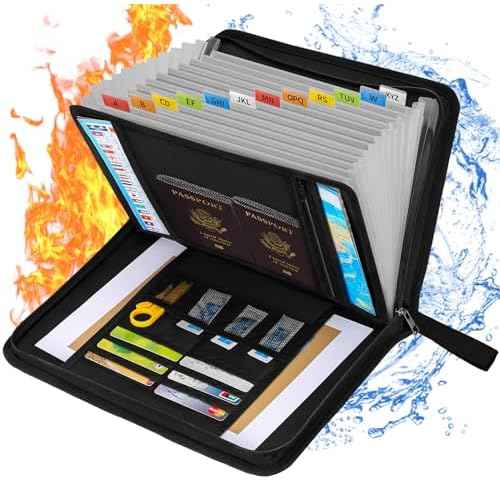 5200¢µ Fireproof Accordion File Organizer,Expanding File Folder with Multi Pockets,13 Pockets Portable Document Organizer,Waterproof File Box,Travel Safe Storage A4/Letter Size