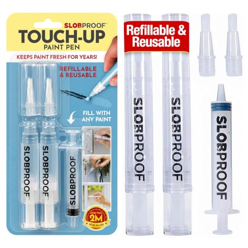 Slobproof Refillable Touch-Up Paint Pen Pack of 2 - Precision Brush Tip for Home Repairs