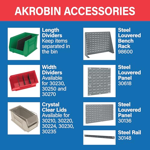 Akro-Mils 30210 Red Plastic Stackable Storage Bins 6-Pack - 5x4x3 Inches