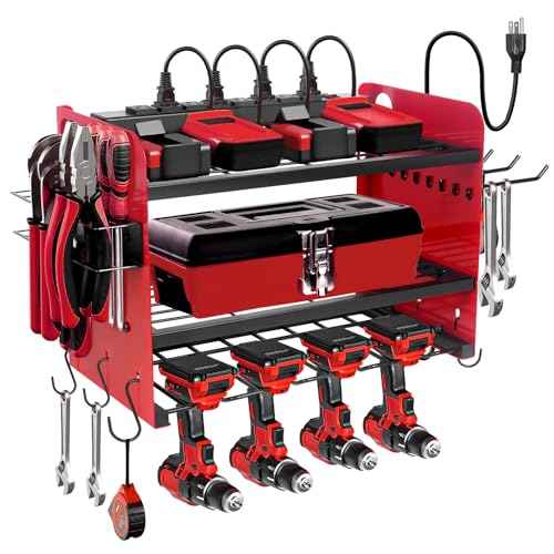 Garden Power Tool Organizer, Heavy Duty Tools Storage Rack Wall Mount with Charging Station, 3 Layers Yard Tool Shelf Drill Holder for Ryobi Tools - Ideal for Garage, Workshop