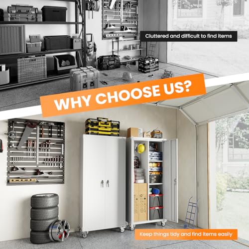 DUMOS 72 Inch Heavy-Duty Metal Garage Storage Cabinet with Lockable Door, Rolling Tool Cabinet